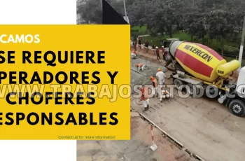 Estamos en la búsqueda de chofer y operador mixer y camiones